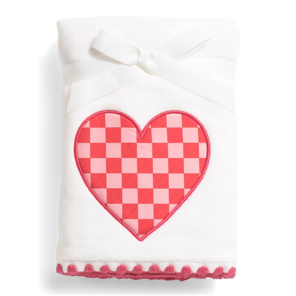 Kassa Decor Set 2 Checkered Hearts Hand Towels Valentines Day Pink White 18x28